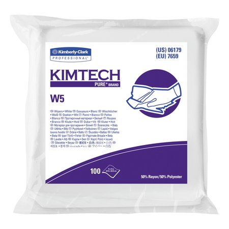 KIMTECH Towels & Wipes, White, Rayon/Polyester, 100 Wipes, Unscented, 500 PK 6179